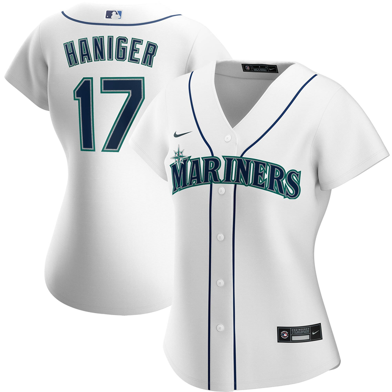 2020 MLB Women Seattle Mariners #17 Mitch Haniger Nike White Home 2020 Replica Player Jersey 1->women mlb jersey->Women Jersey